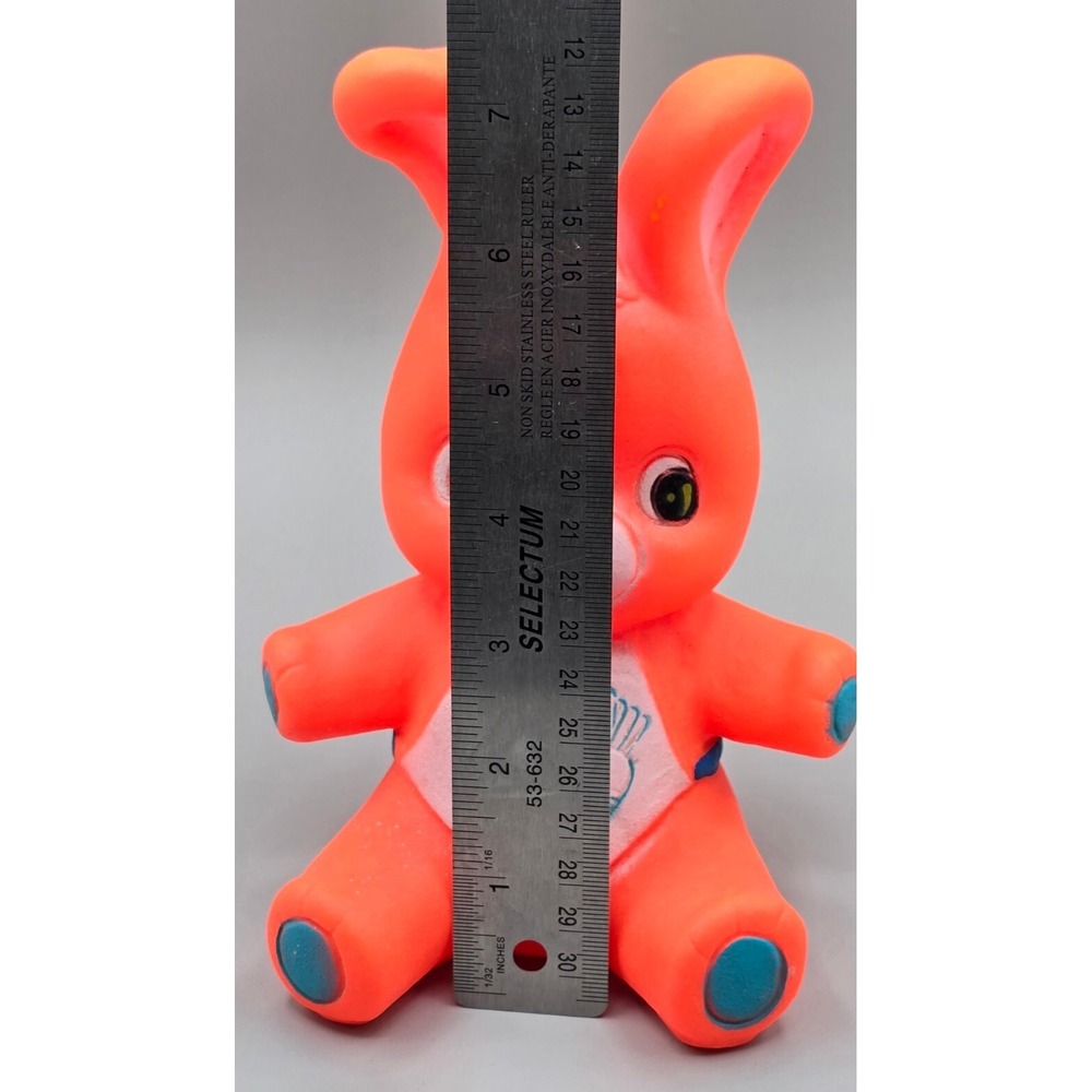Vintage Soft Rubber Toy Bunny Squeak Toy Orange Japan 1960s - Picture 6 of 6